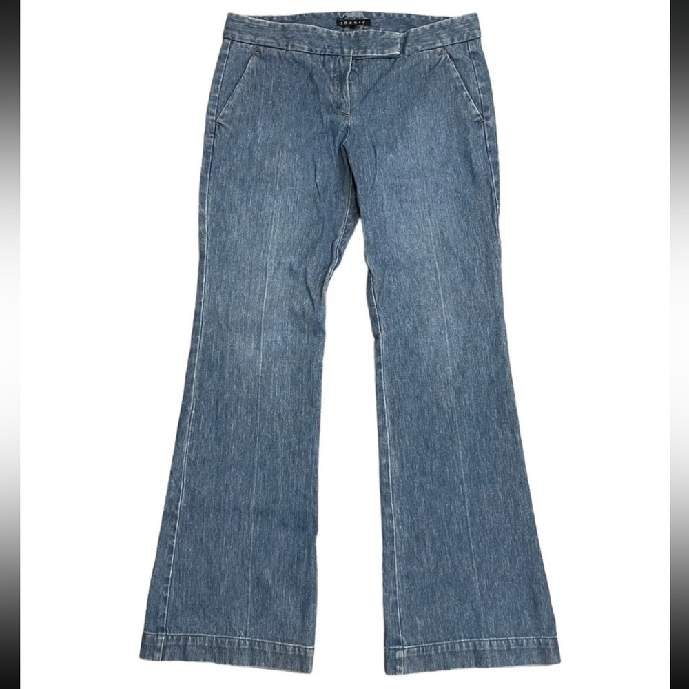 Theory Tara 100% Cotton Wide Leg Blue Denim Trouser Cut Jeans